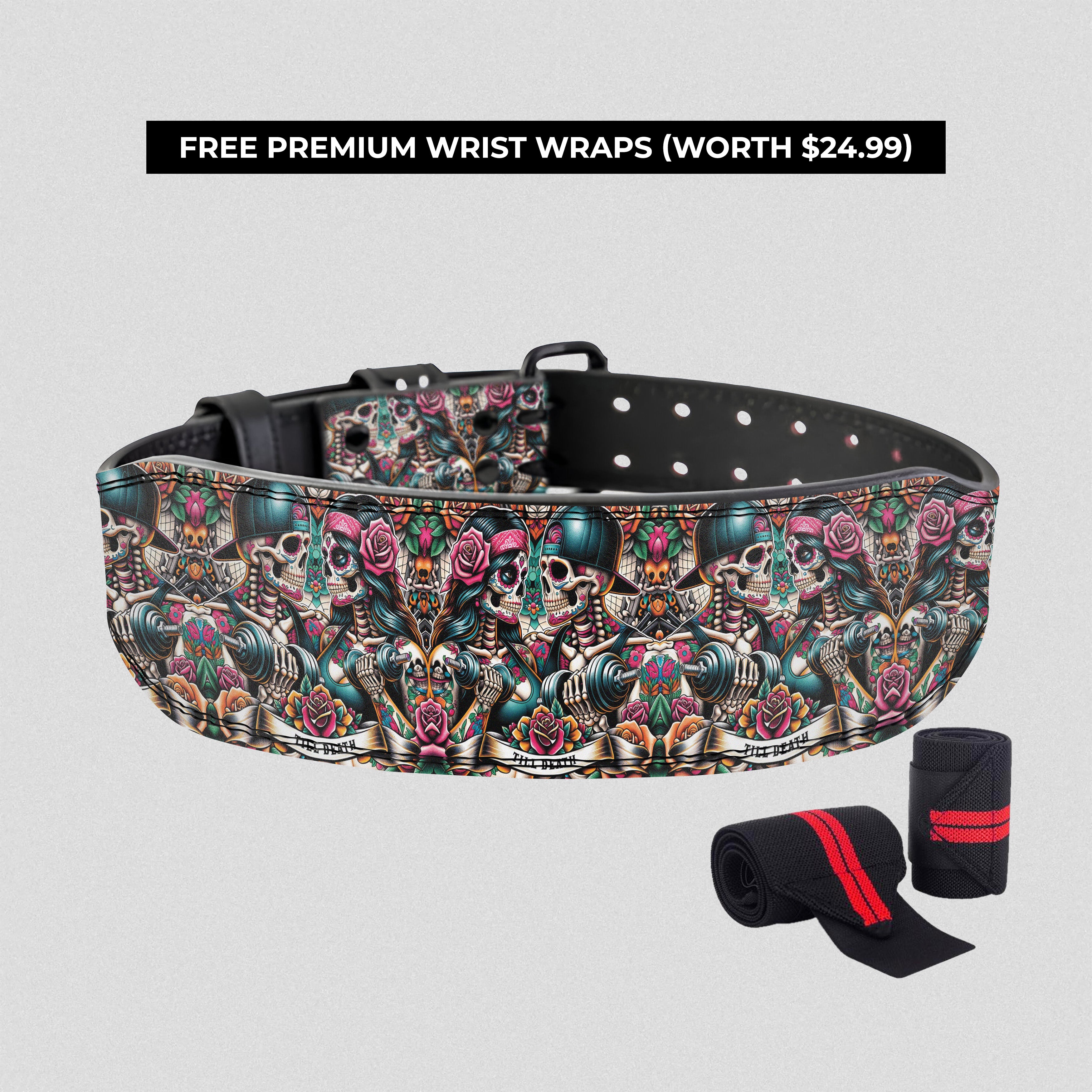 Til Death We Lift - Couple's Tattoo Style Prong Lifting  Belt 11474