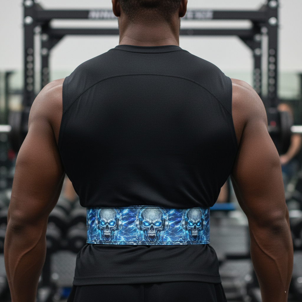 Custom Electro Fury Skull Cowhide Lever Lifting Belt 11482