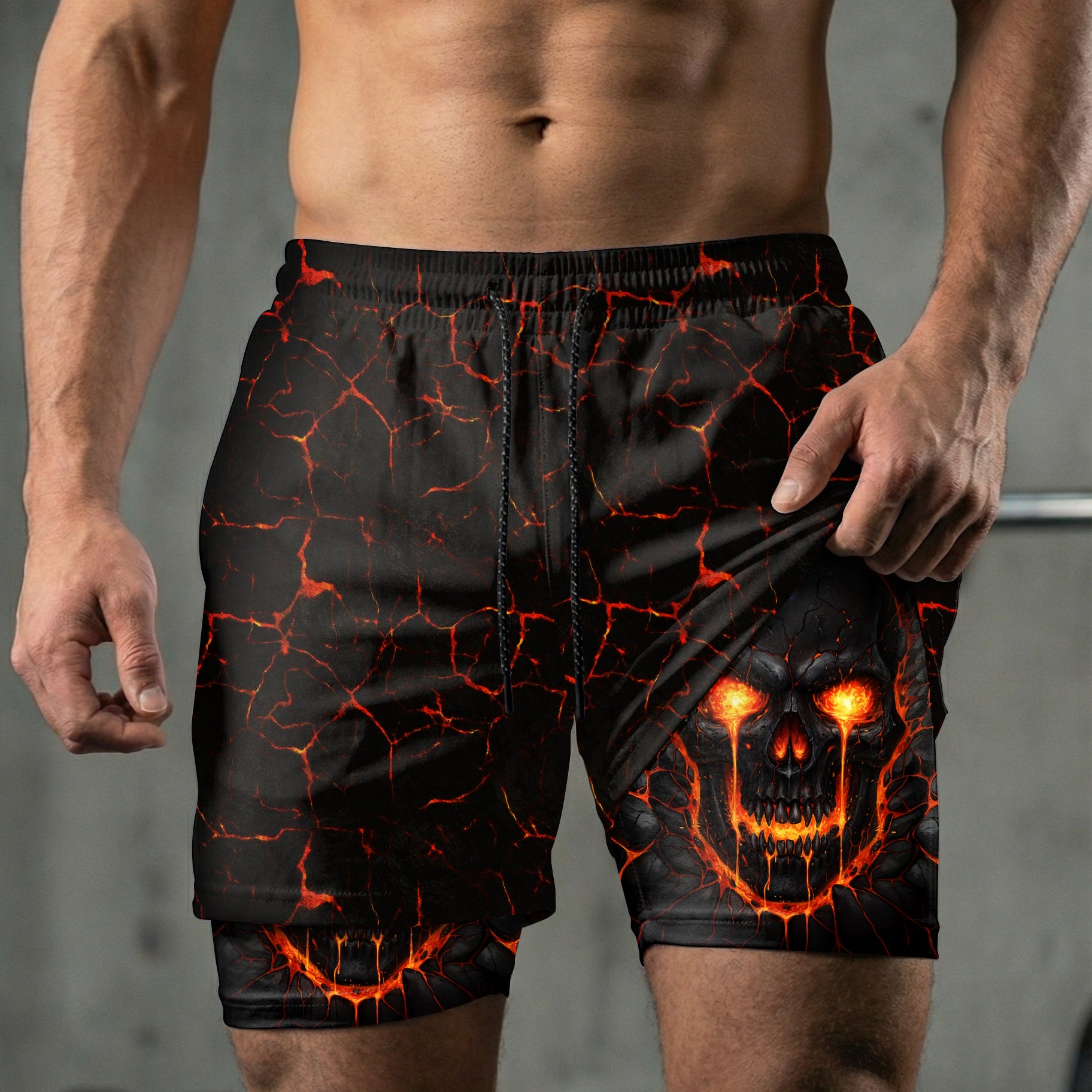 Lava Skull 2 in 1 Printed Gym Shorts 11491