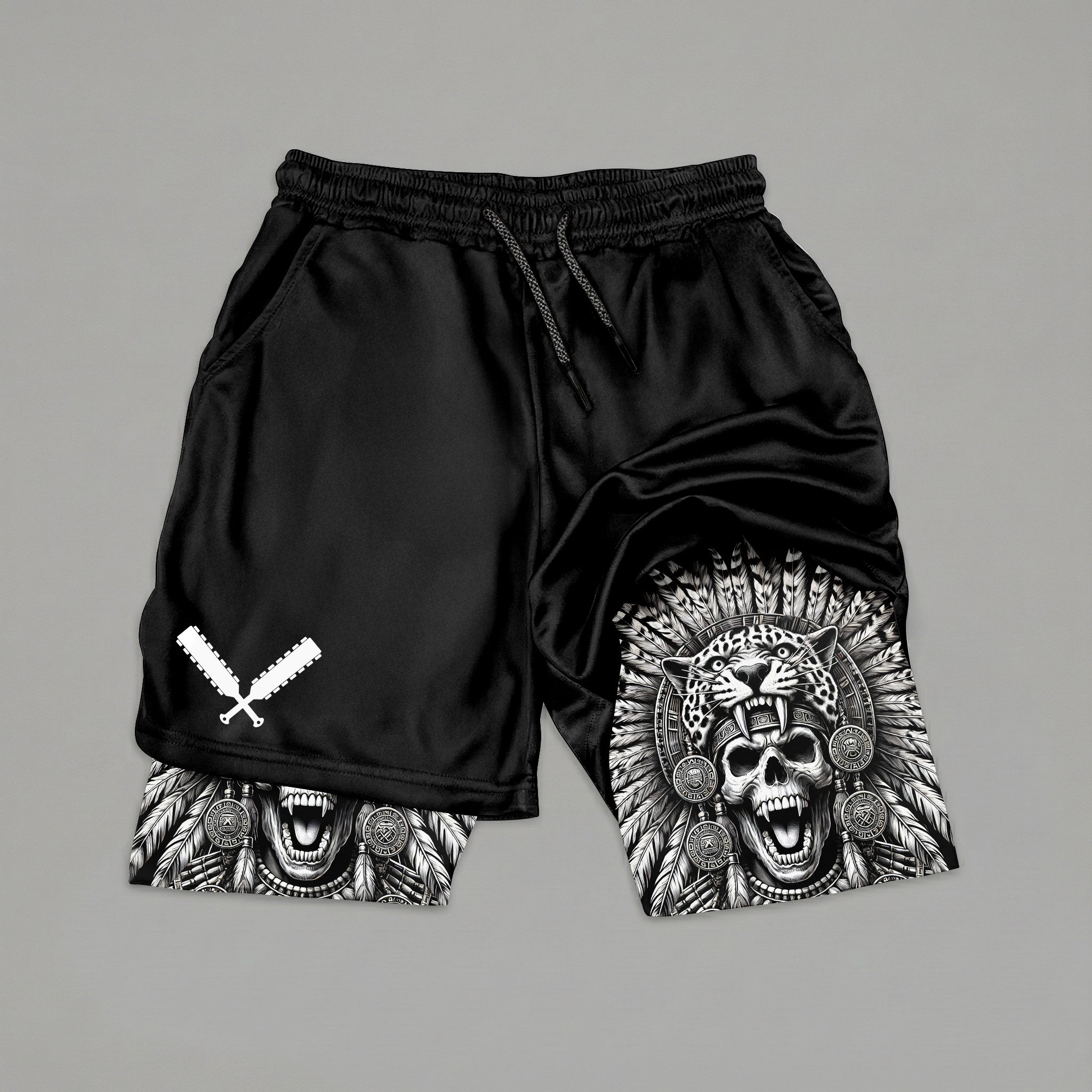 Aztec Warrior 2 in 1 Printed Gym Shorts 11492