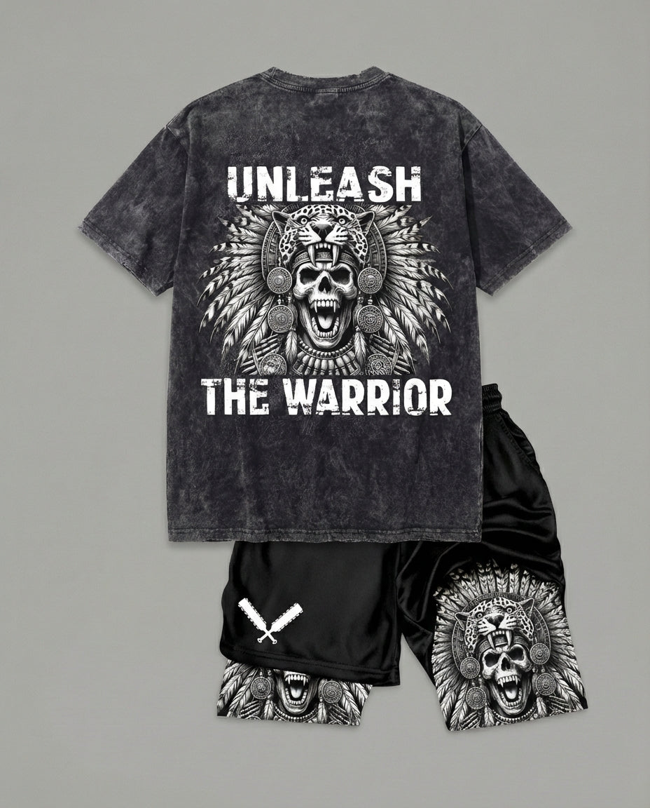 Aztec Warrior Gym Shorts & Washed Tee Combo