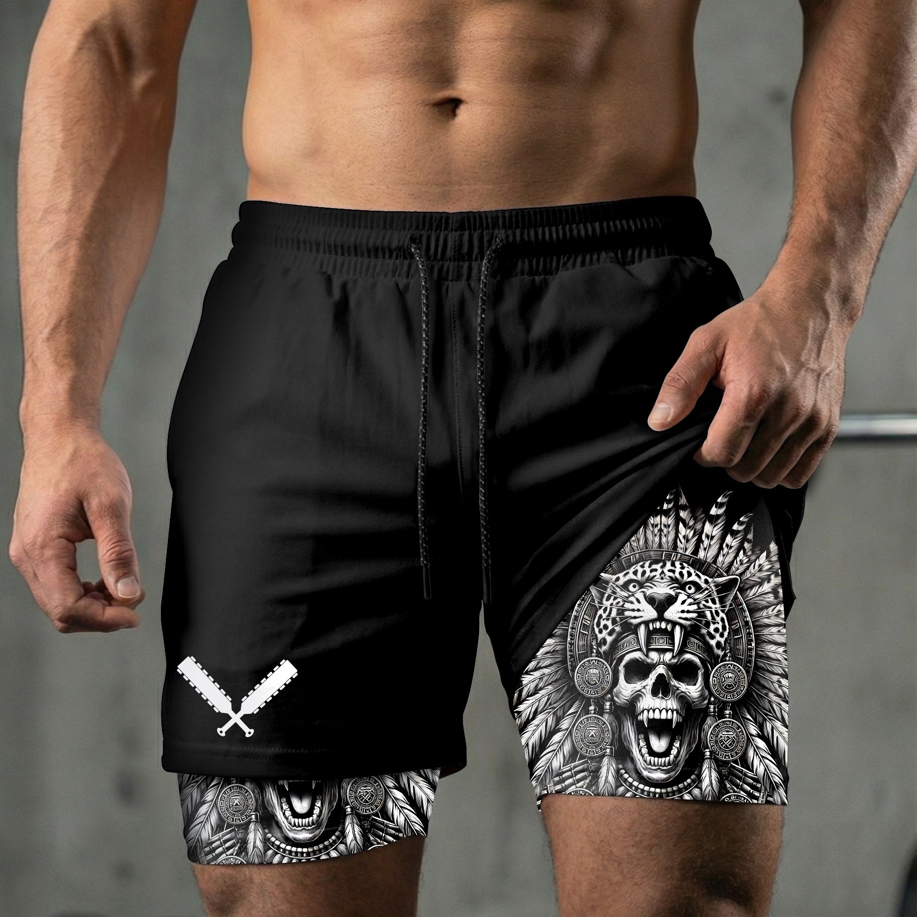 Aztec Warrior 2 in 1 Printed Gym Shorts 11492