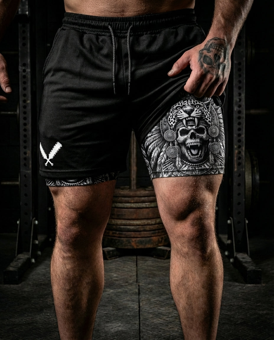 Aztec Warrior 2 in 1 Printed Gym Shorts 11492