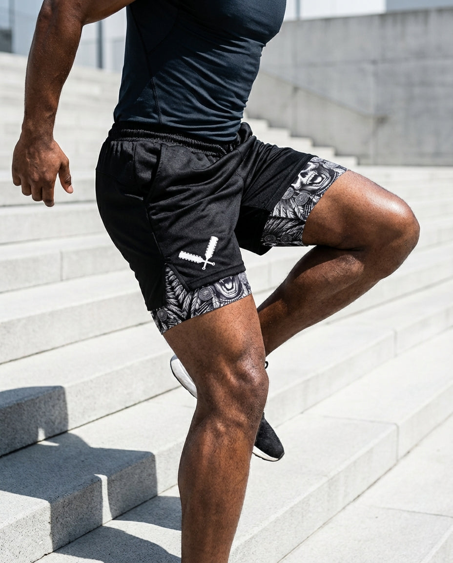 Aztec Warrior 2 in 1 Printed Gym Shorts 11492