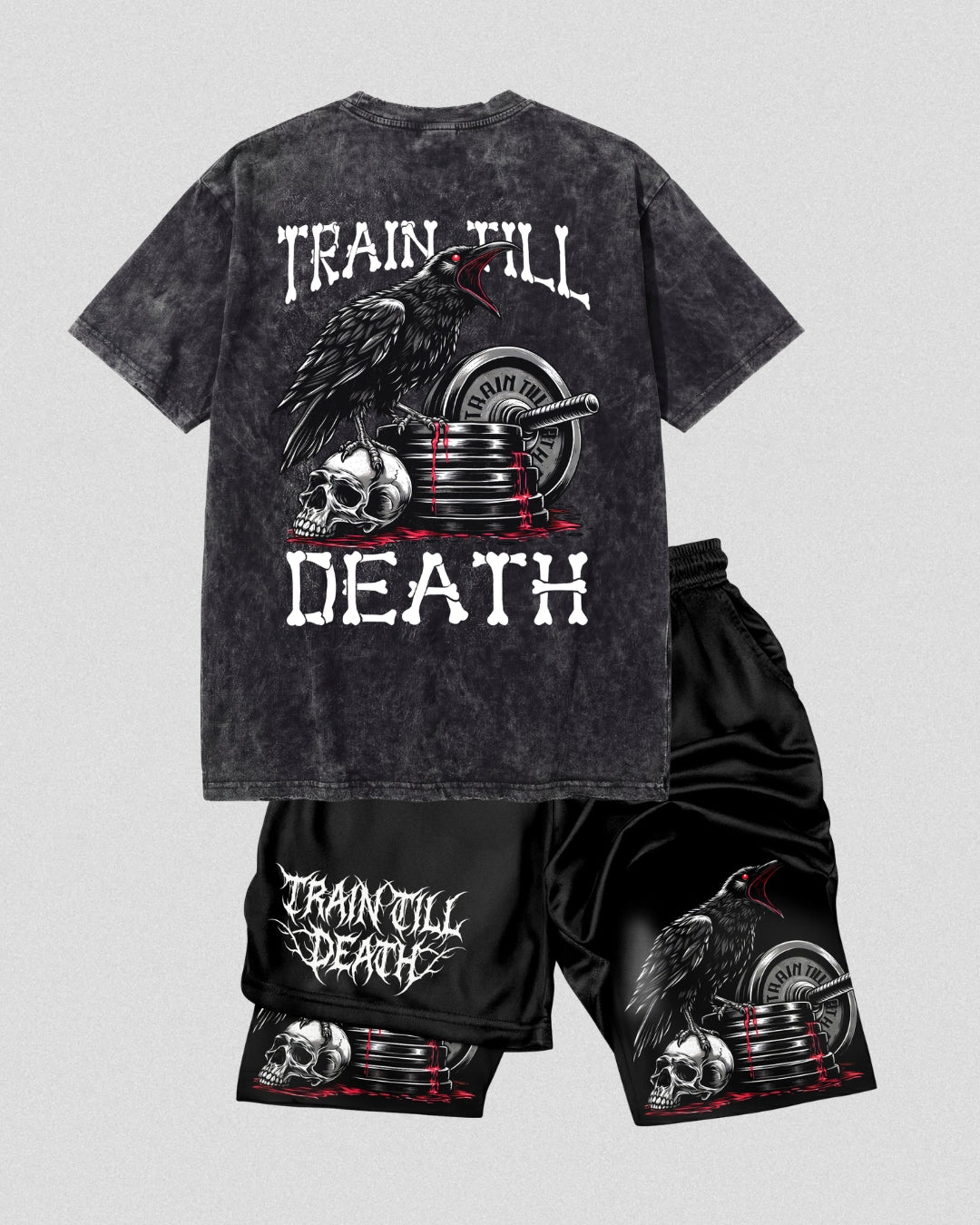 Train Till Death Gym Shorts & Washed Tee Combo