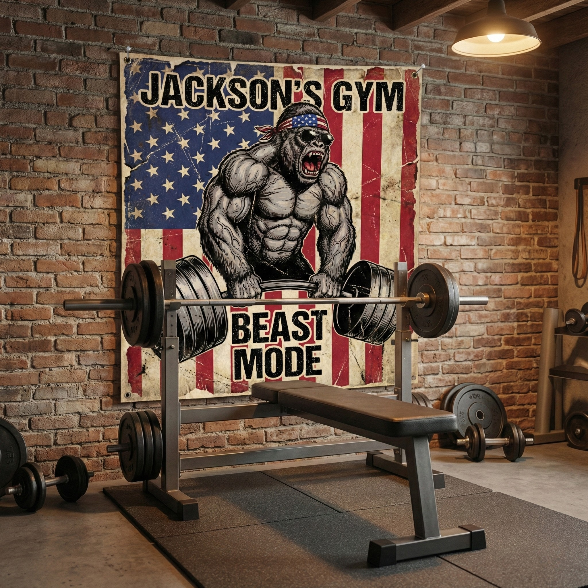American Iron Beast Custom Gym Flag Garage Wall Art 11501