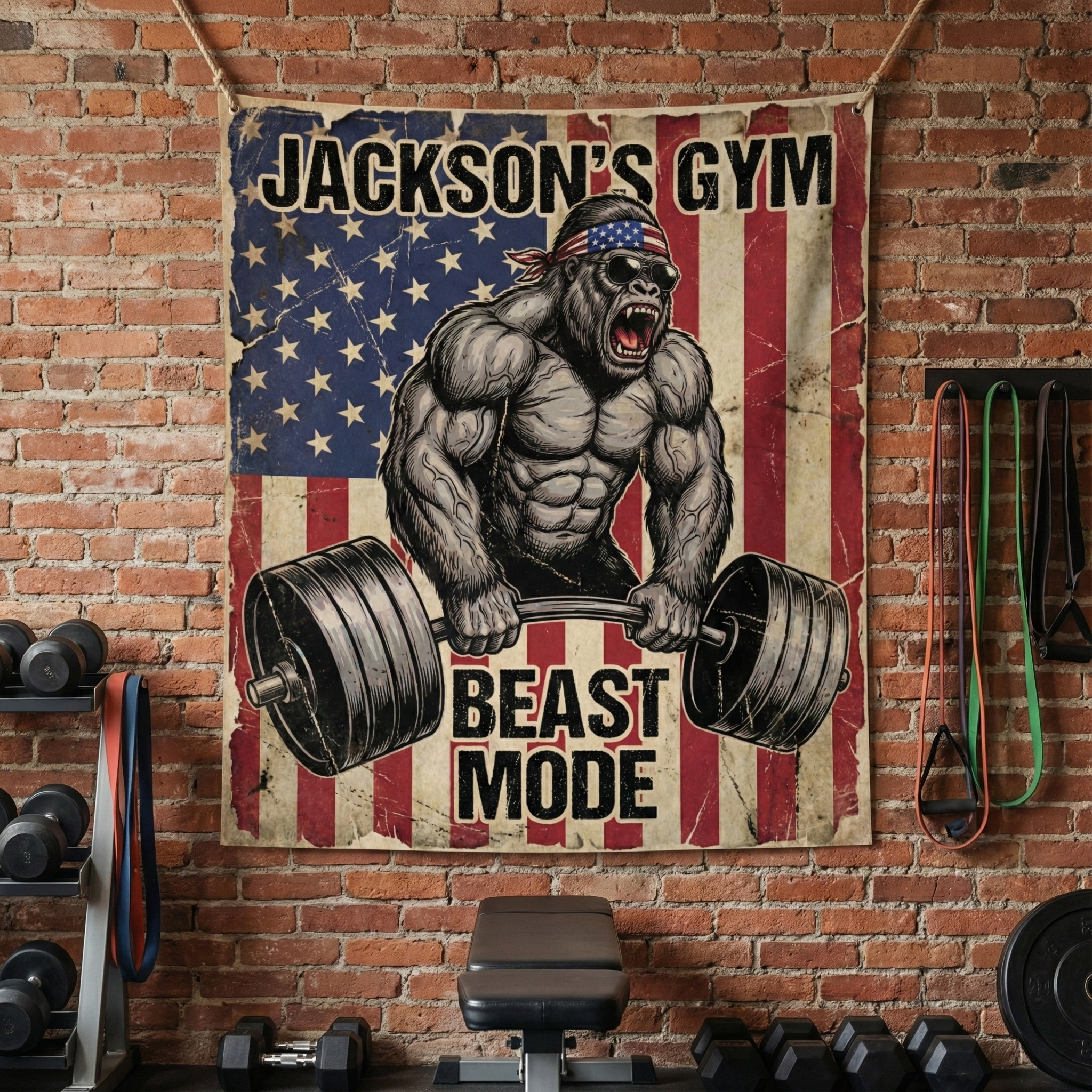 American Iron Beast Custom Gym Flag Garage Wall Art 11501