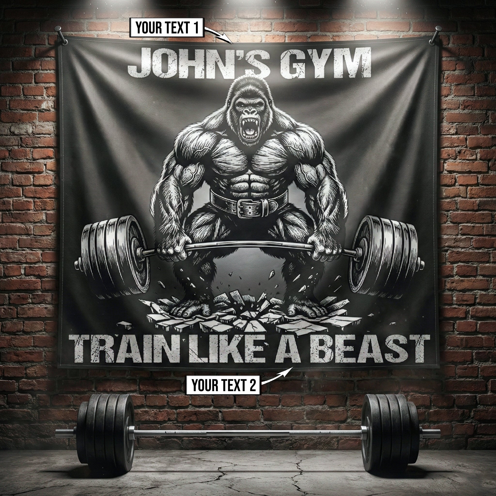 Gorilla Beast Mode Deadlift Personalized Gym Banner 11510