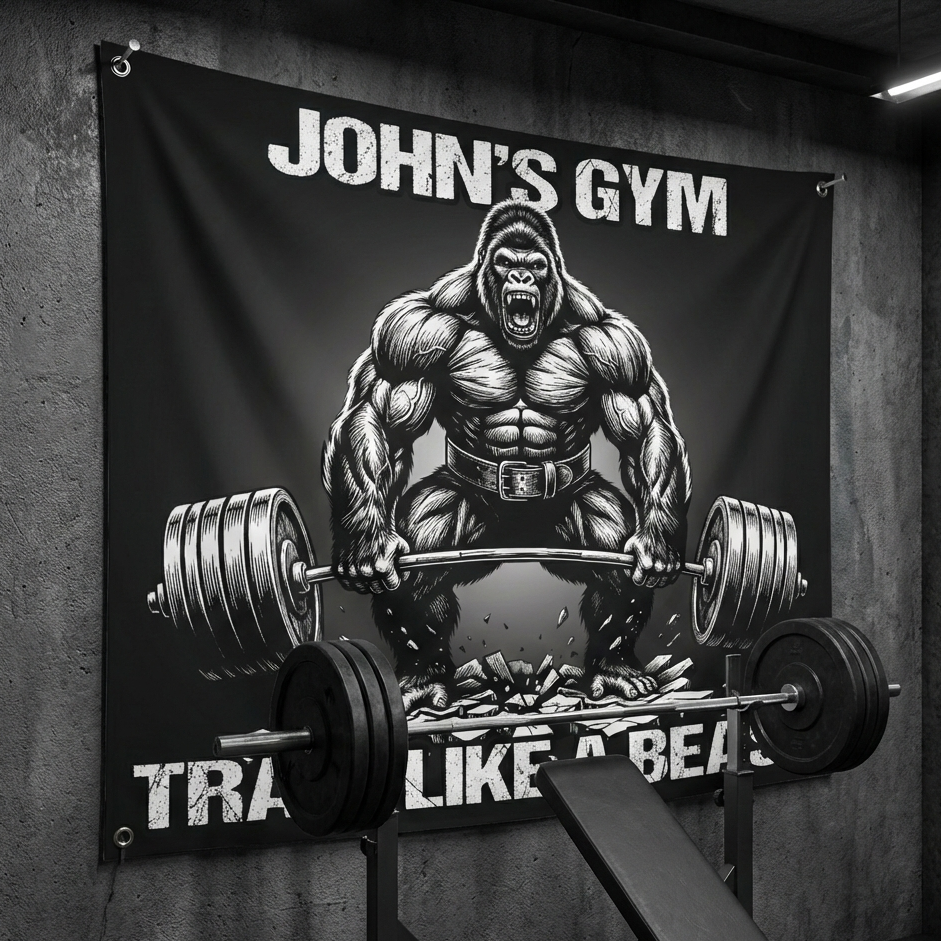 Gorilla Beast Mode Deadlift Personalized Gym Banner 11510