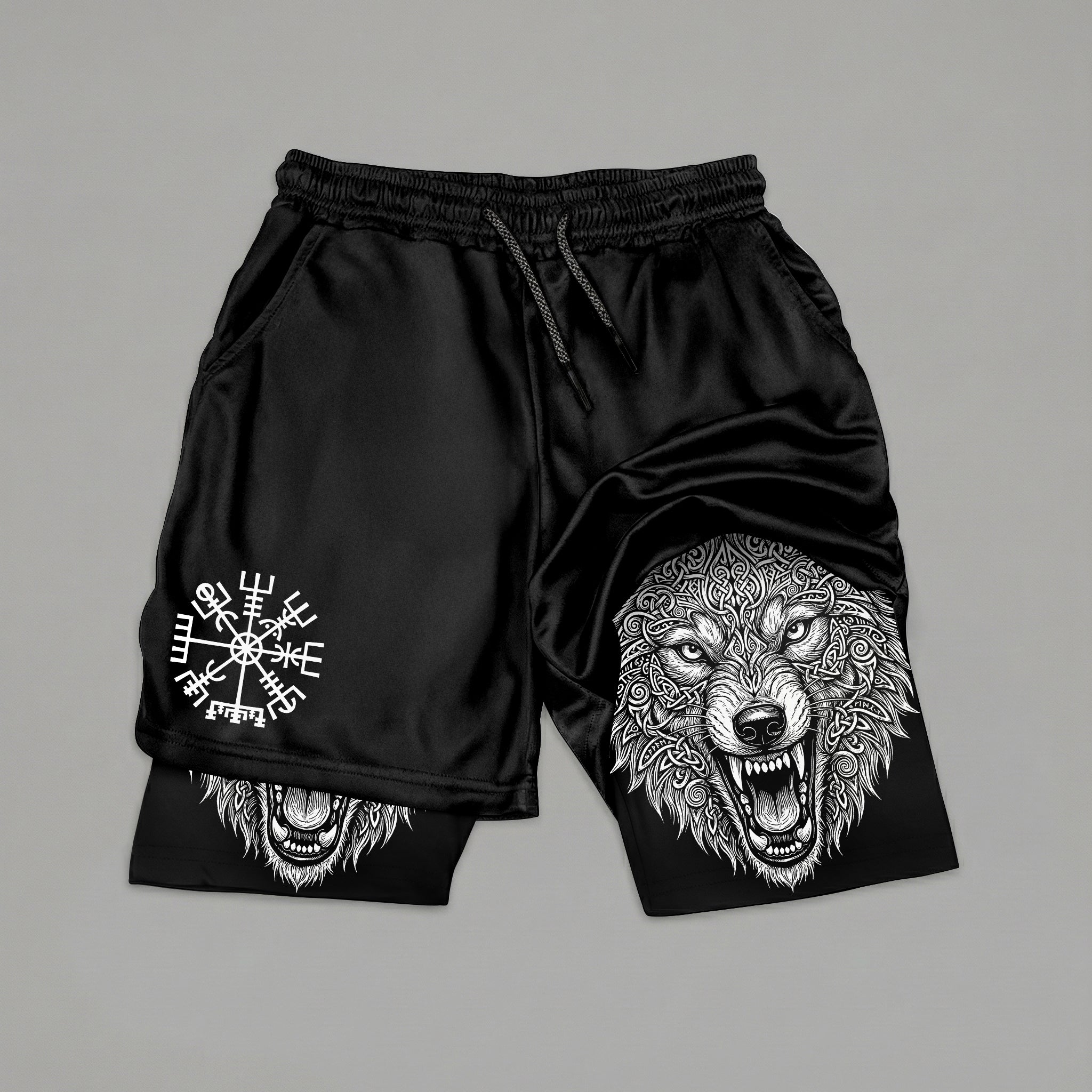 Fenrir's Strength, Vegvisir's Path - Norse Performance Shorts Breathable 11513
