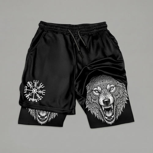 Fenrir's Strength, Vegvisir's Path - Norse Performance Shorts Breathable 11513