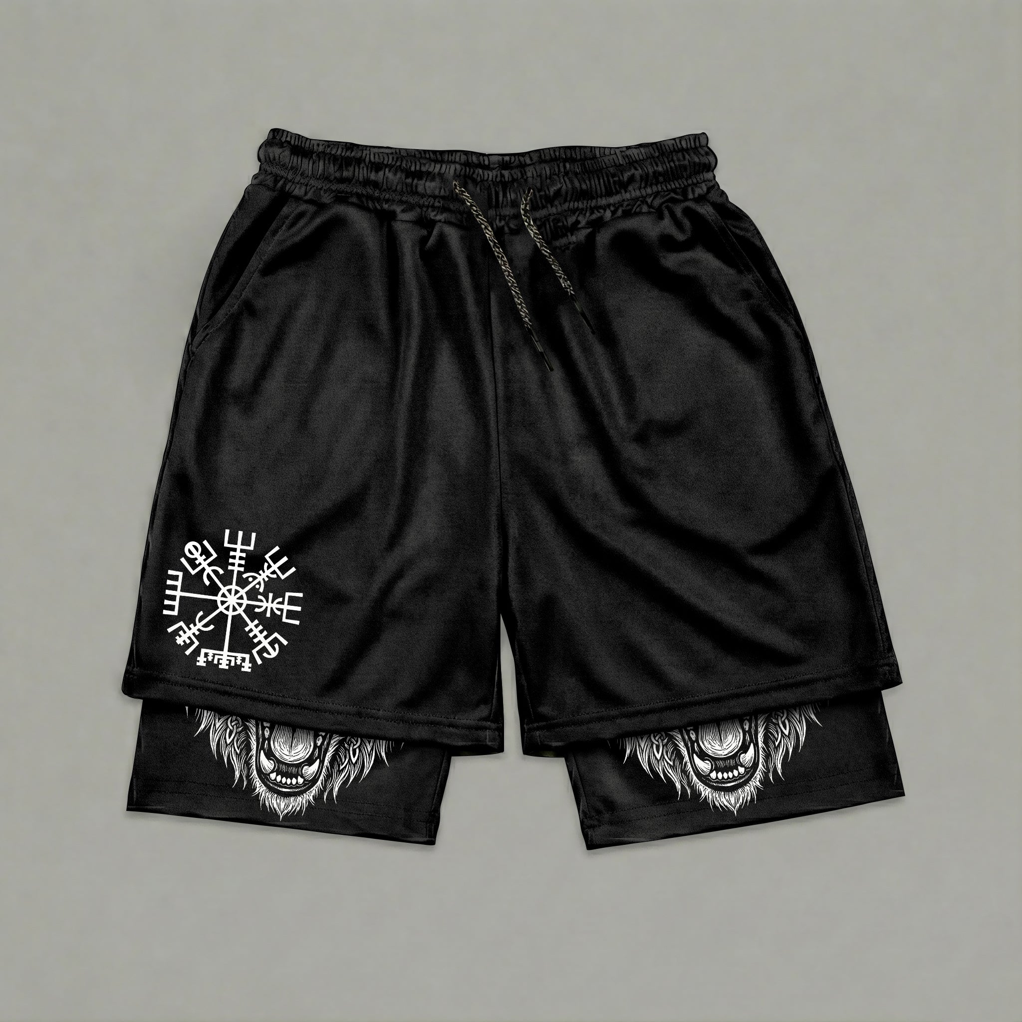 Fenrir's Strength, Vegvisir's Path - Norse Performance Shorts Breathable 11513