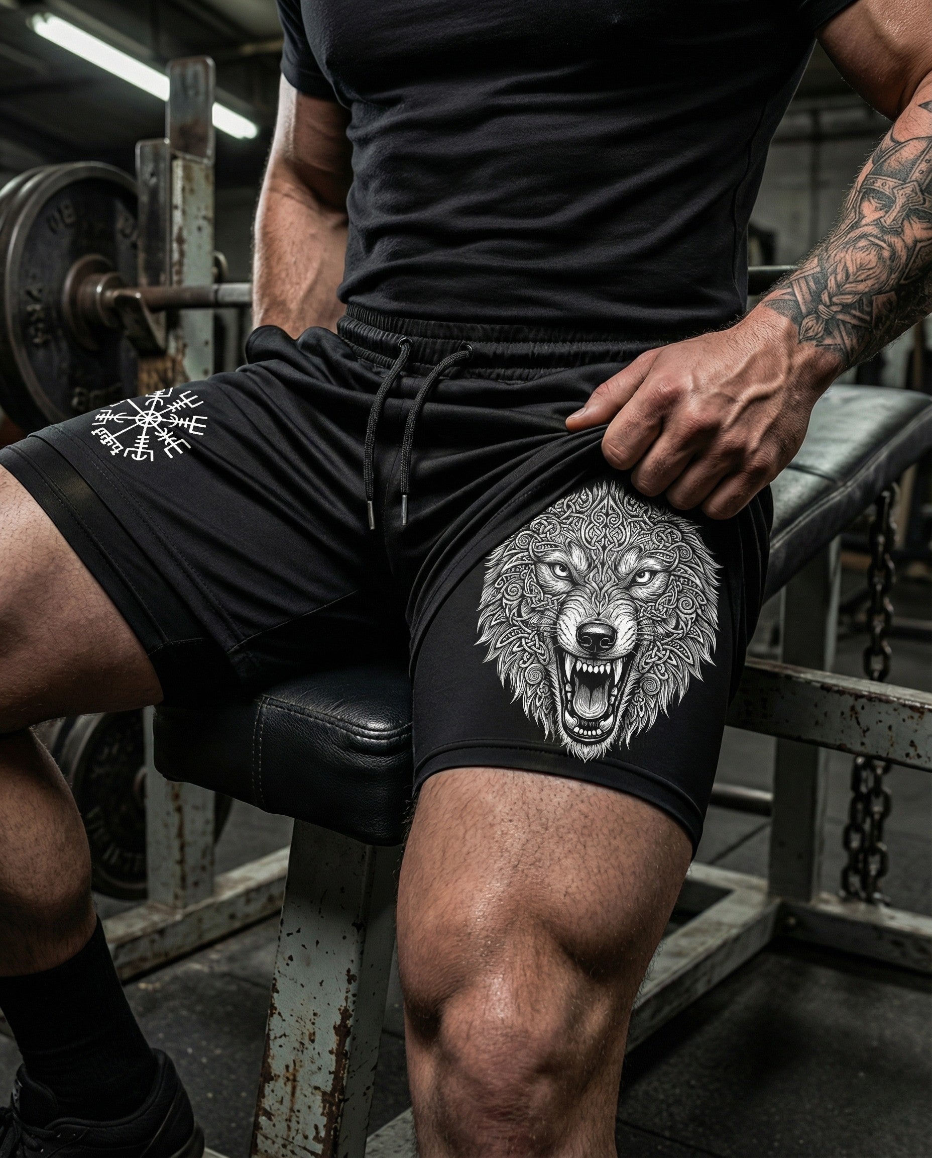 Fenrir's Strength, Vegvisir's Path - Norse Performance Shorts Breathable 11513