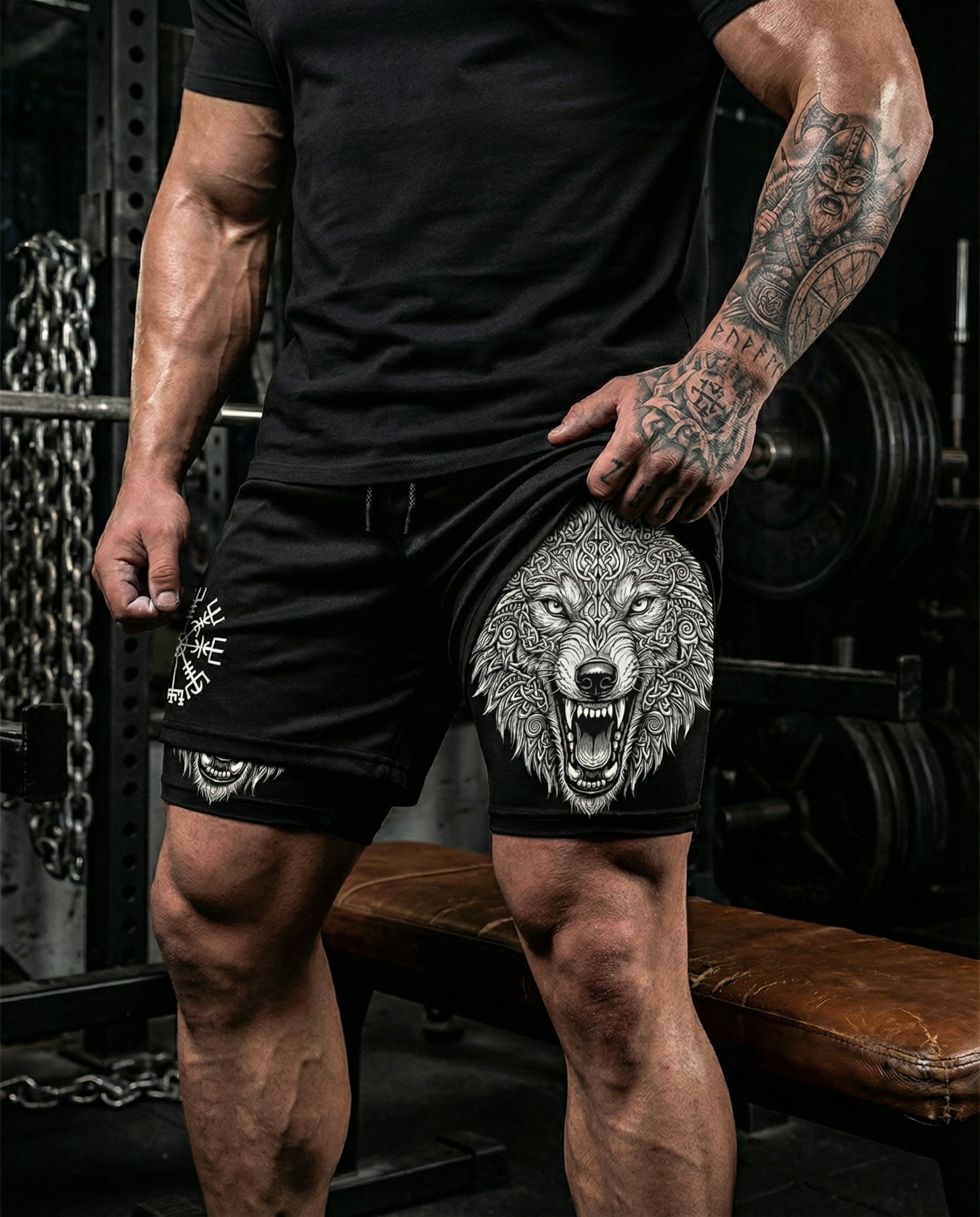 Fenrir's Strength, Vegvisir's Path - Norse Performance Shorts Breathable 11513