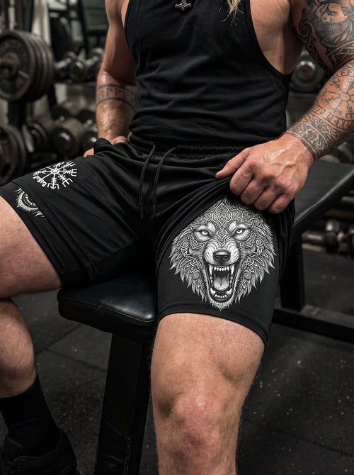 Fenrir's Strength, Vegvisir's Path - Norse Performance Shorts Breathable 11513