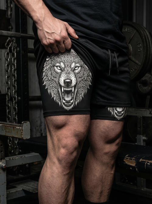 Fenrir's Strength, Vegvisir's Path - Norse Performance Shorts Breathable 11513