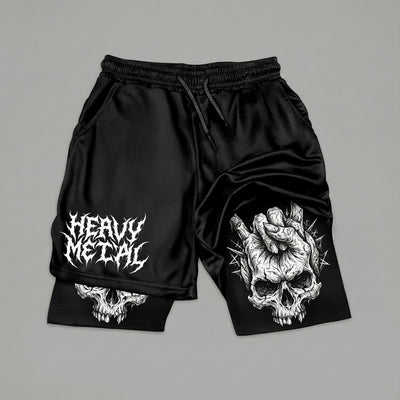 Heavy Metal Skull 2-in-1 Gym Shorts Breathable 11514