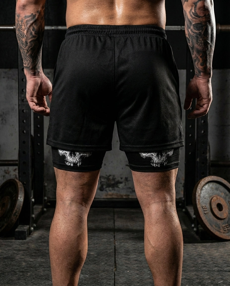 Heavy Metal Skull 2-in-1 Gym Shorts Breathable 11514