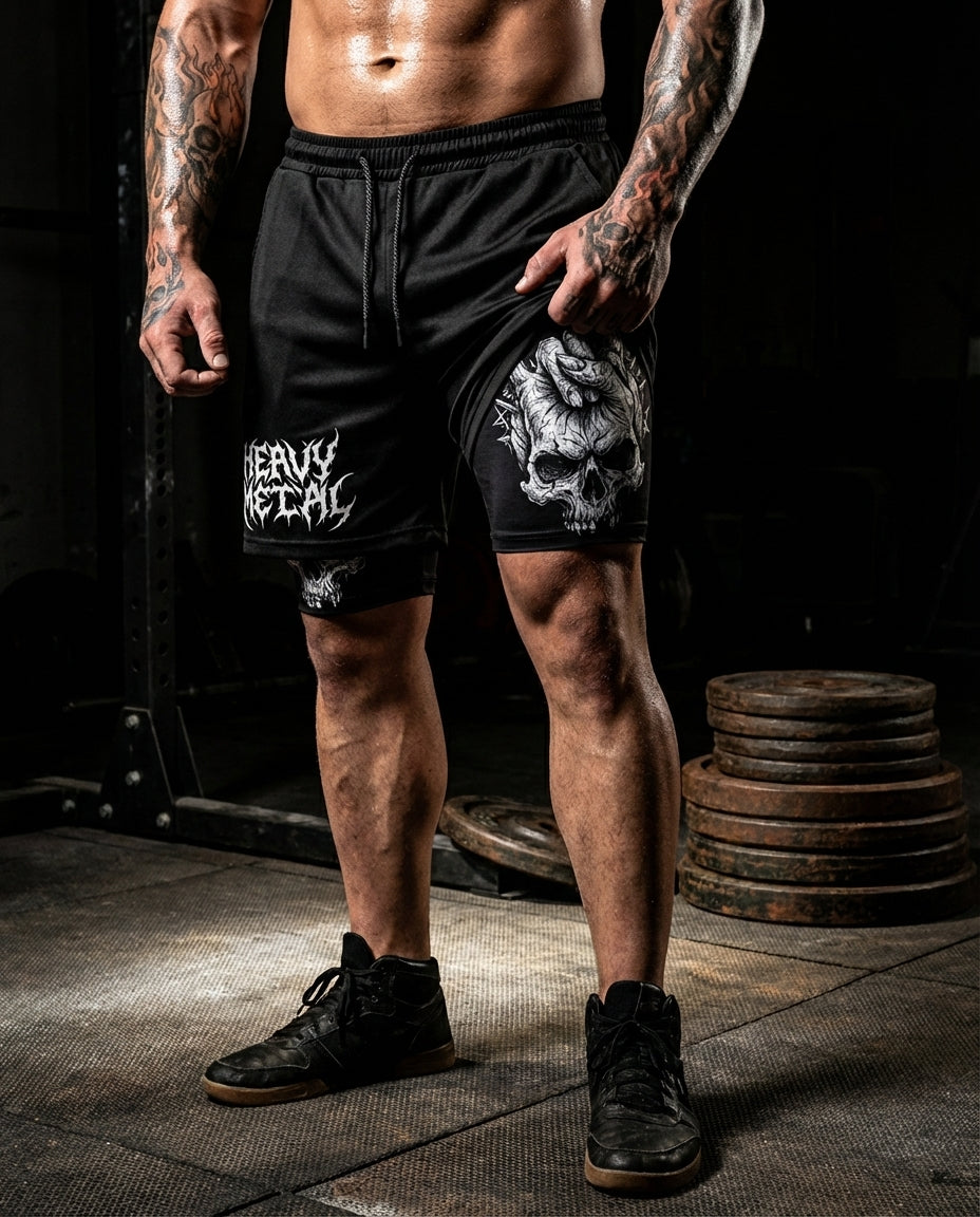 Heavy Metal Skull 2-in-1 Gym Shorts Breathable 11514