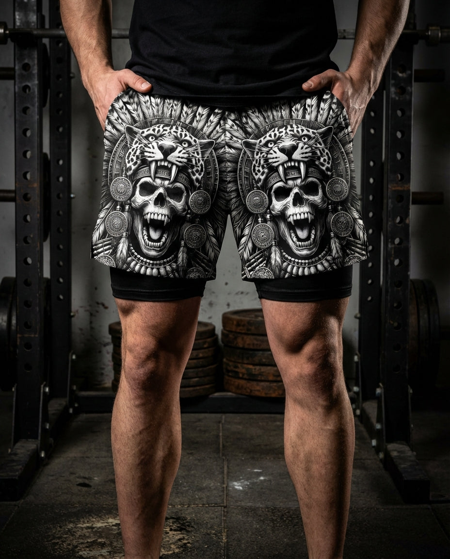 Savage Aztec Jaguar Warrior Gym Shorts 11517