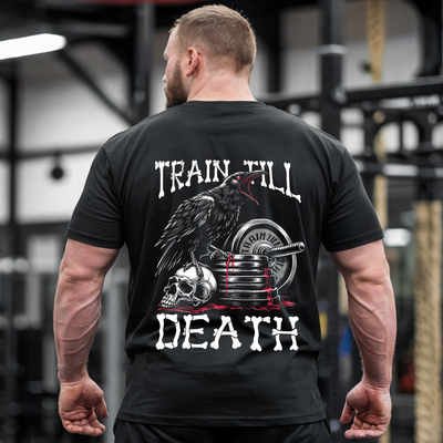 Train Till Death Raven and Skull Gym T-shirt 11518