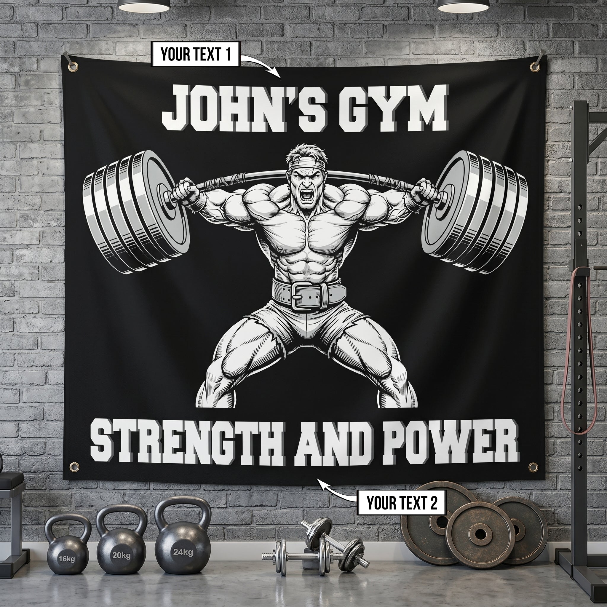 Personalized Home Gym Decor Muscle Man Wall Art Banner Flag 11534