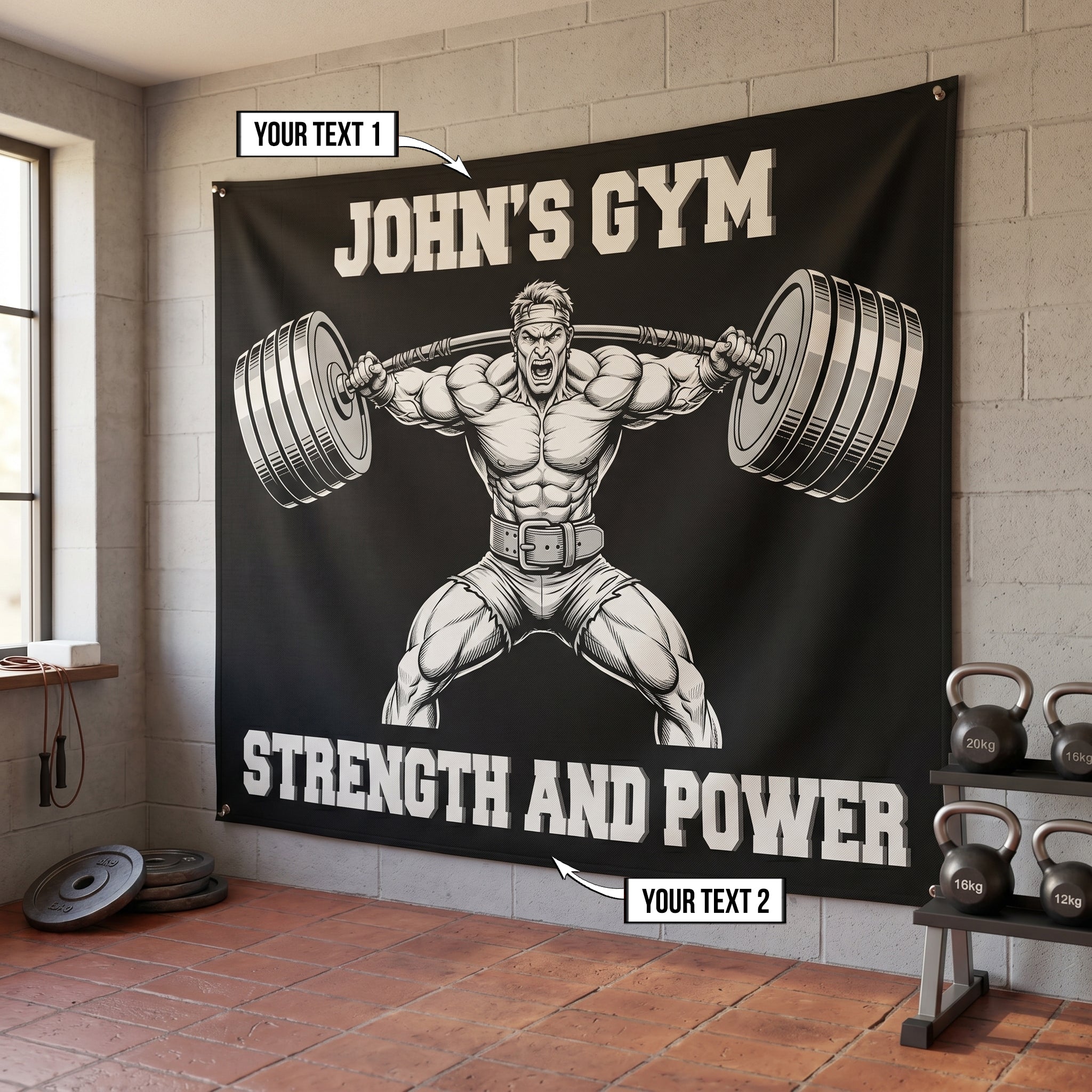 Personalized Home Gym Decor Muscle Man Wall Art Banner Flag 11534