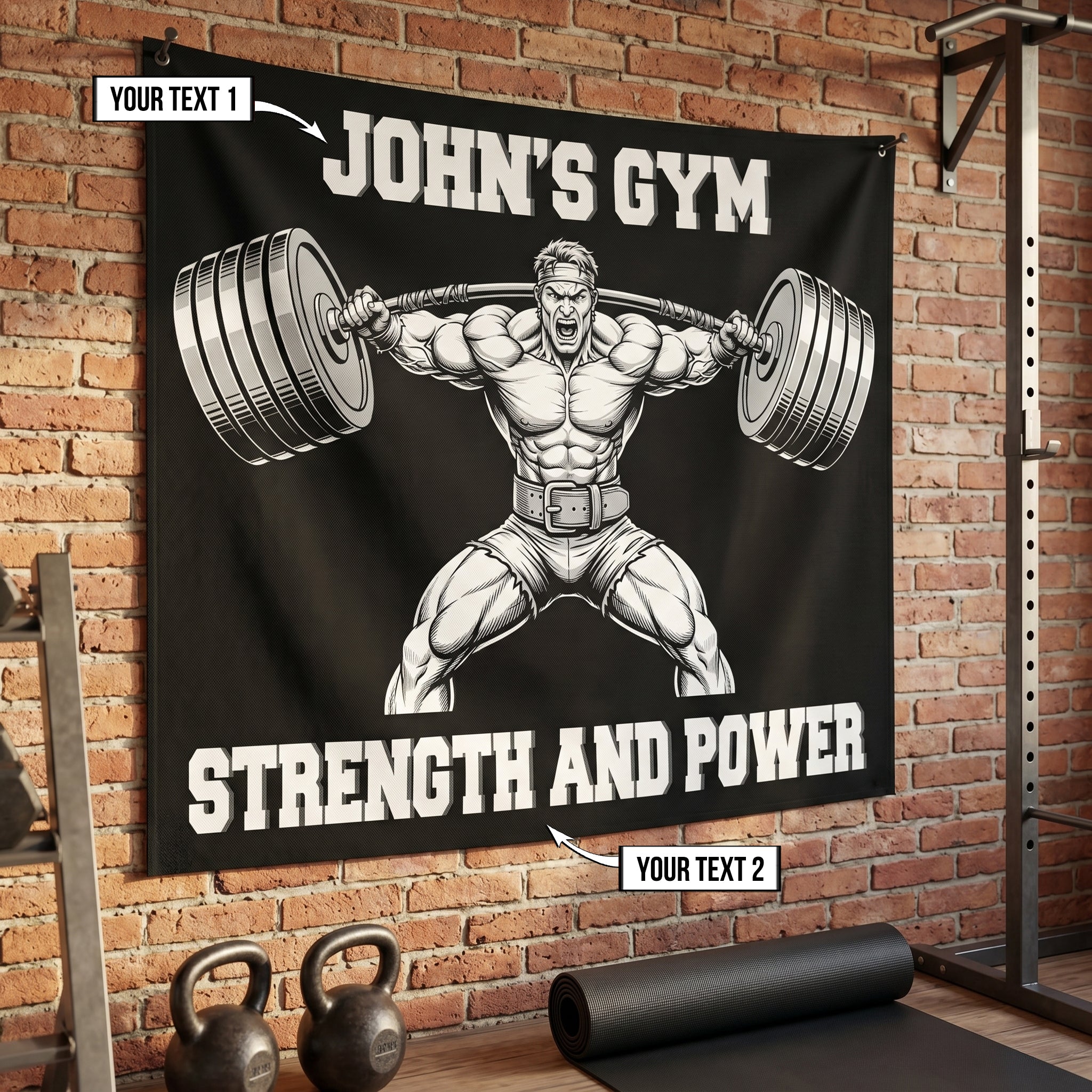 Personalized Home Gym Decor Muscle Man Wall Art Banner Flag 11534