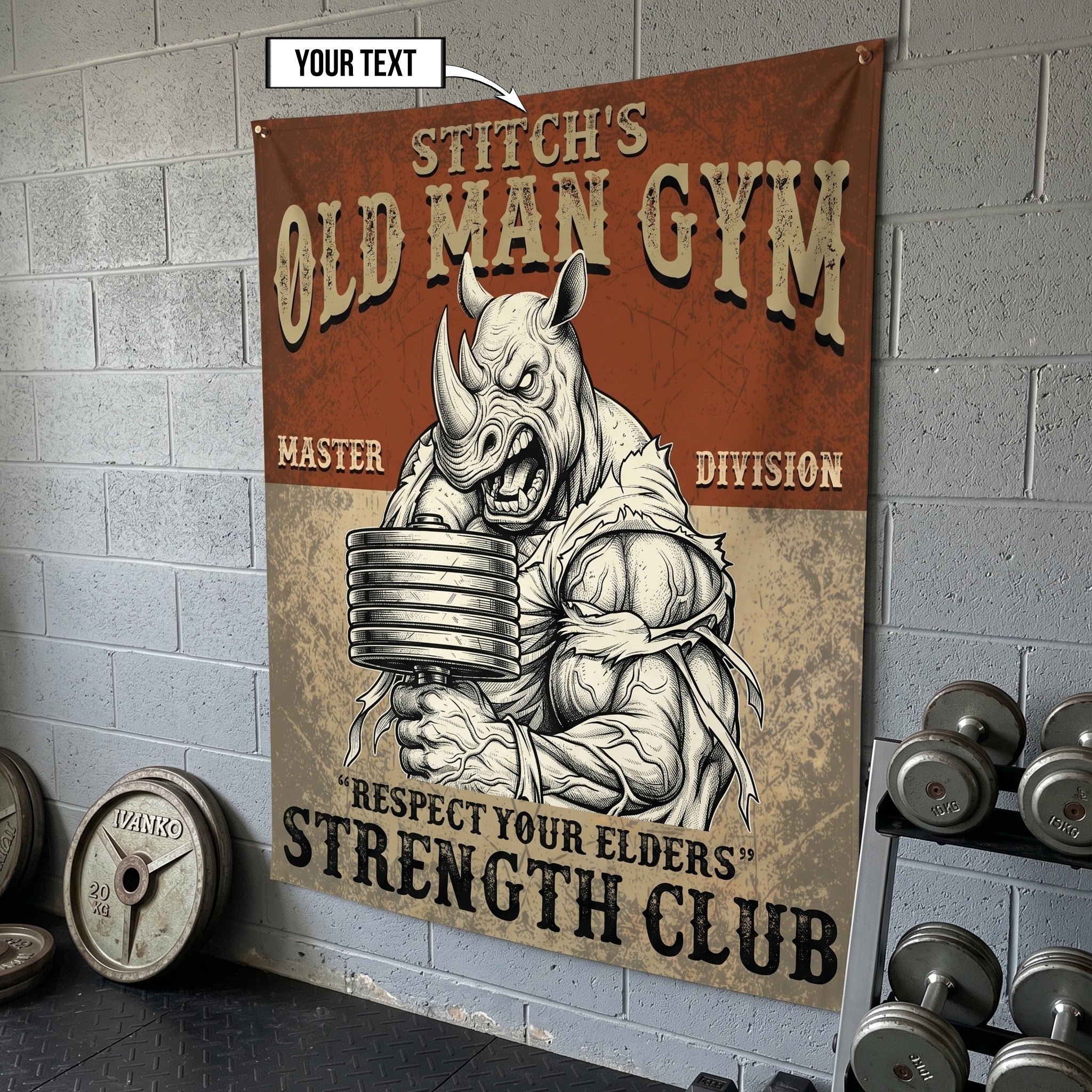 Personalized Old Man Home Gym Decor Wall Banner Flag 11535