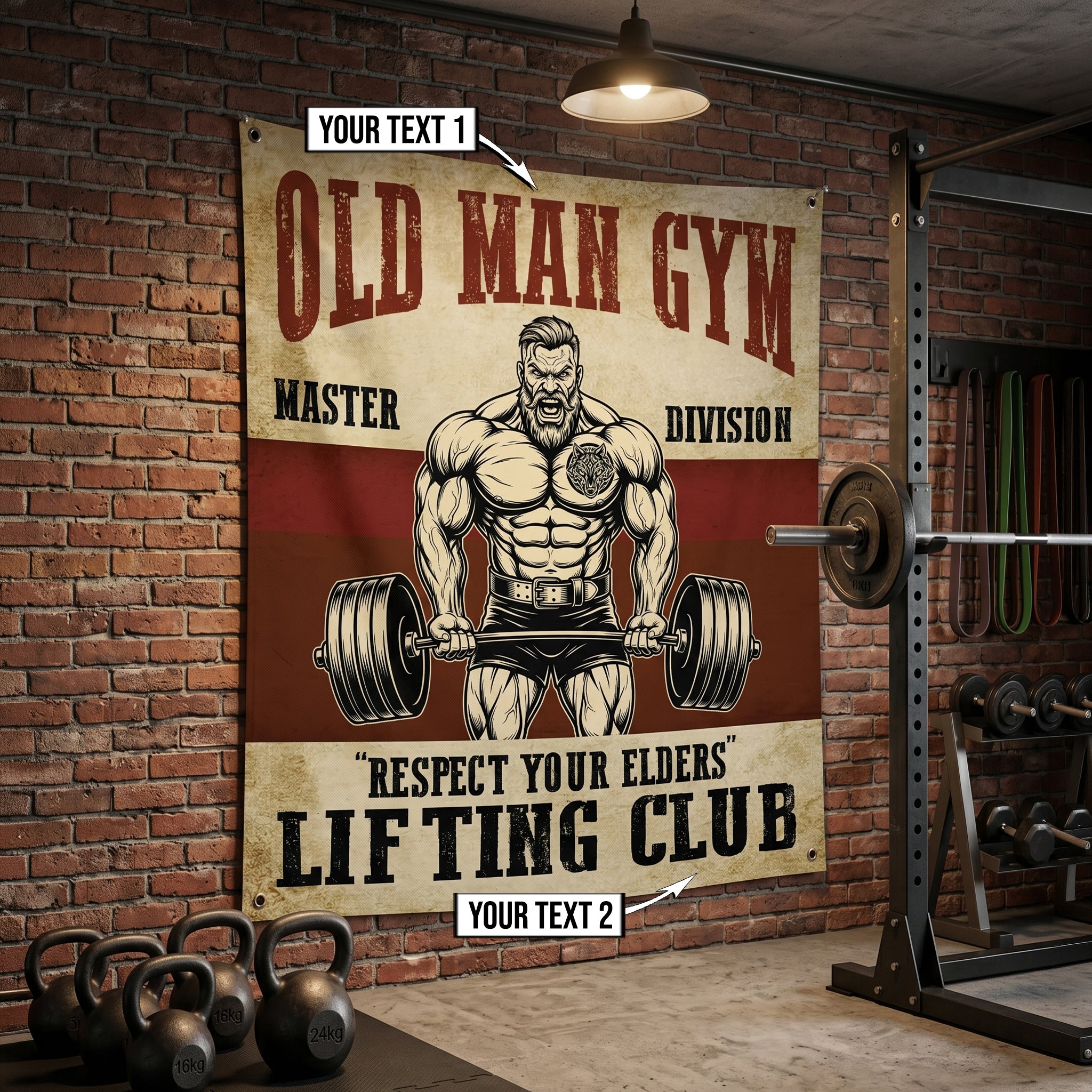 Personalized Old Man Weightlifting Home Gym Decor Wall Banner Flag 11536