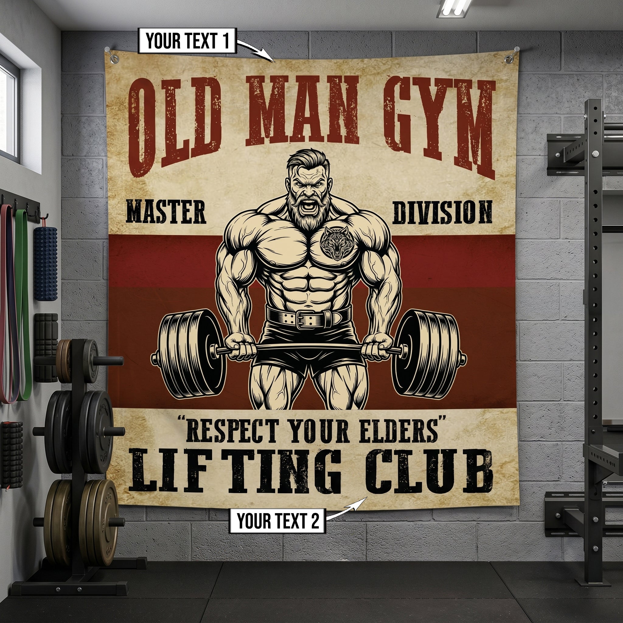 Personalized Old Man Weightlifting Home Gym Decor Wall Banner Flag 11536