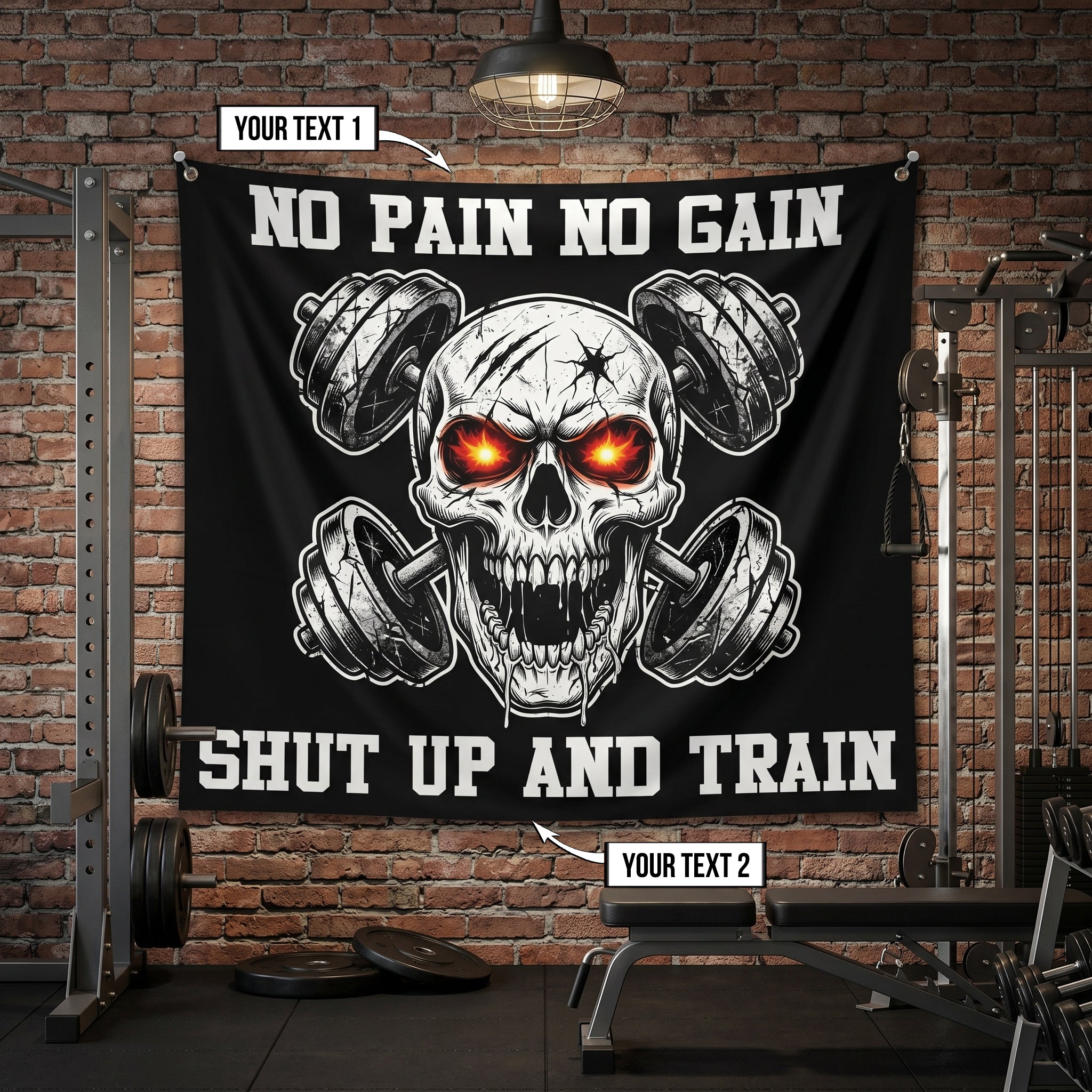 Monochrome Skull Flag for Gym Wall Decor 11539
