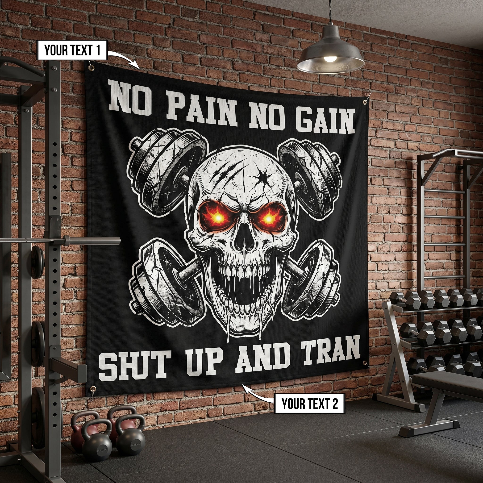 Monochrome Skull Flag for Gym Wall Decor 11539