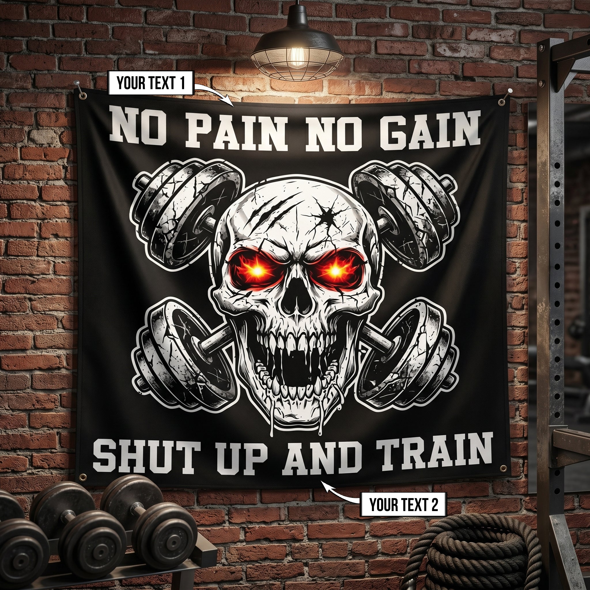 Monochrome Skull Flag for Gym Wall Decor 11539