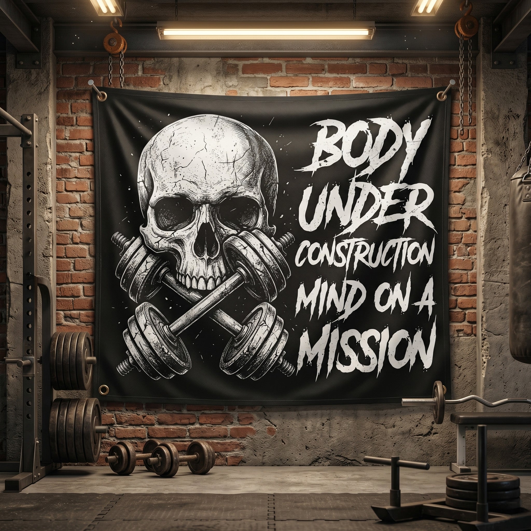 Personalized Home Gym Decor Motivational Quotes Skull Banner Flag 11542