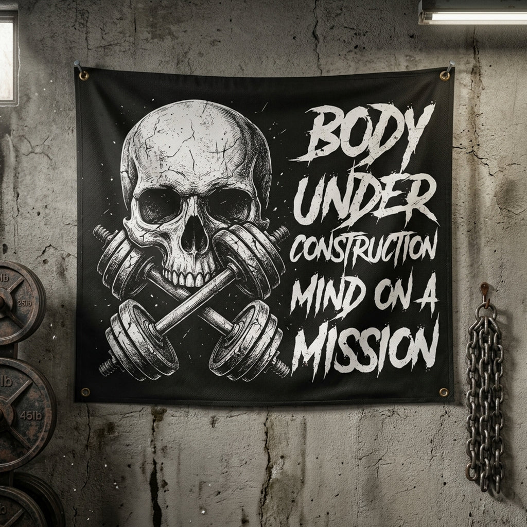 Personalized Home Gym Decor Motivational Quotes Skull Banner Flag 11542