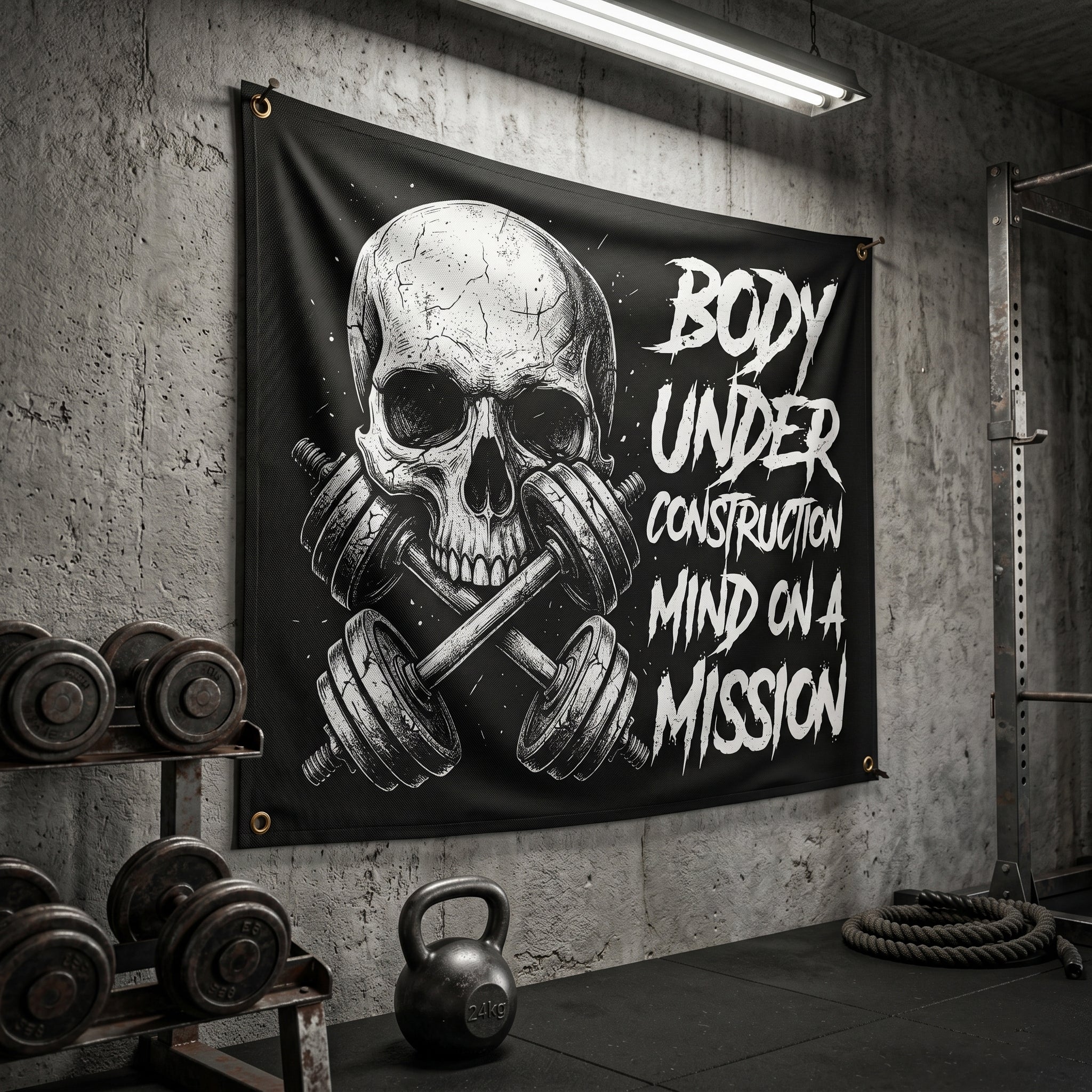 Personalized Home Gym Decor Motivational Quotes Skull Banner Flag 11542