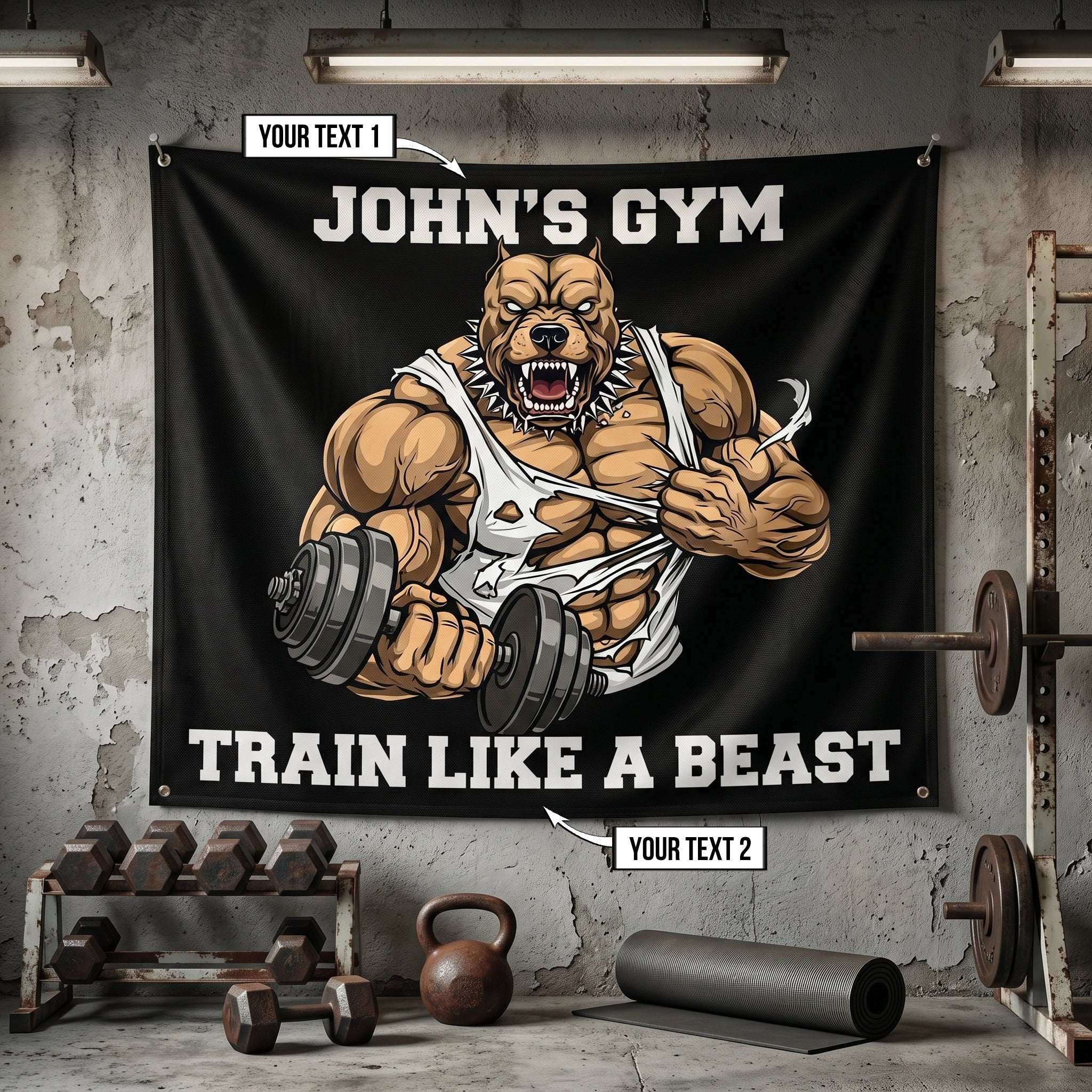 Personalized Gym Banner Home Gym Flags Muscle Strong Pitbull 11543