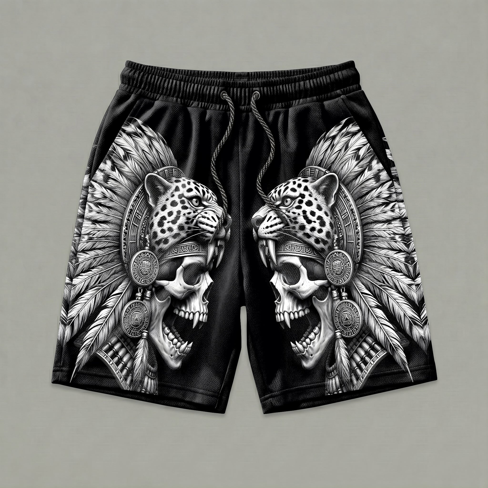 Aztec Jaguar Skull Men's Gym Shorts 11546