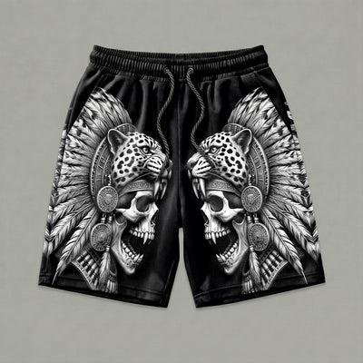 Aztec Jaguar Skull Men's Gym Shorts 11546