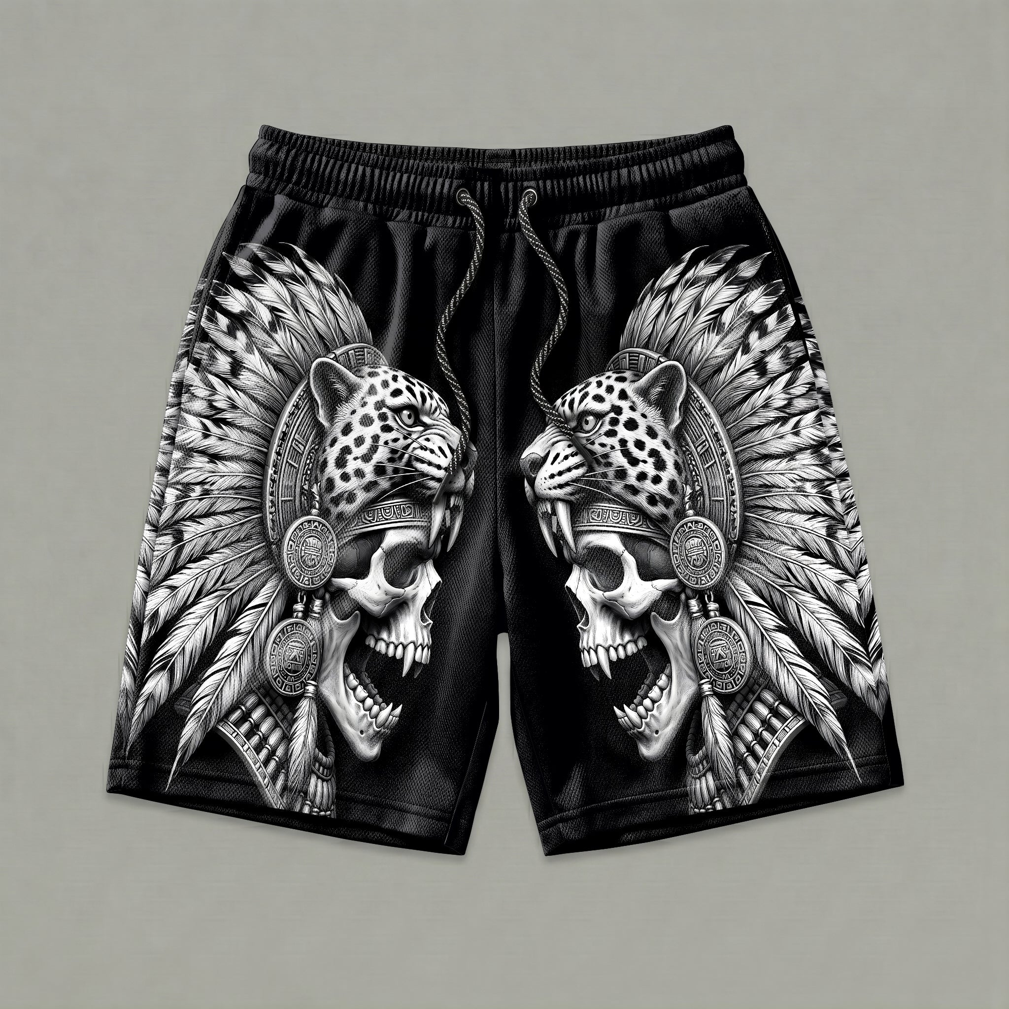 Aztec Jaguar Skull Men's Gym Shorts 11546