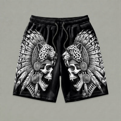 Aztec Jaguar Skull Men's Gym Shorts 11546