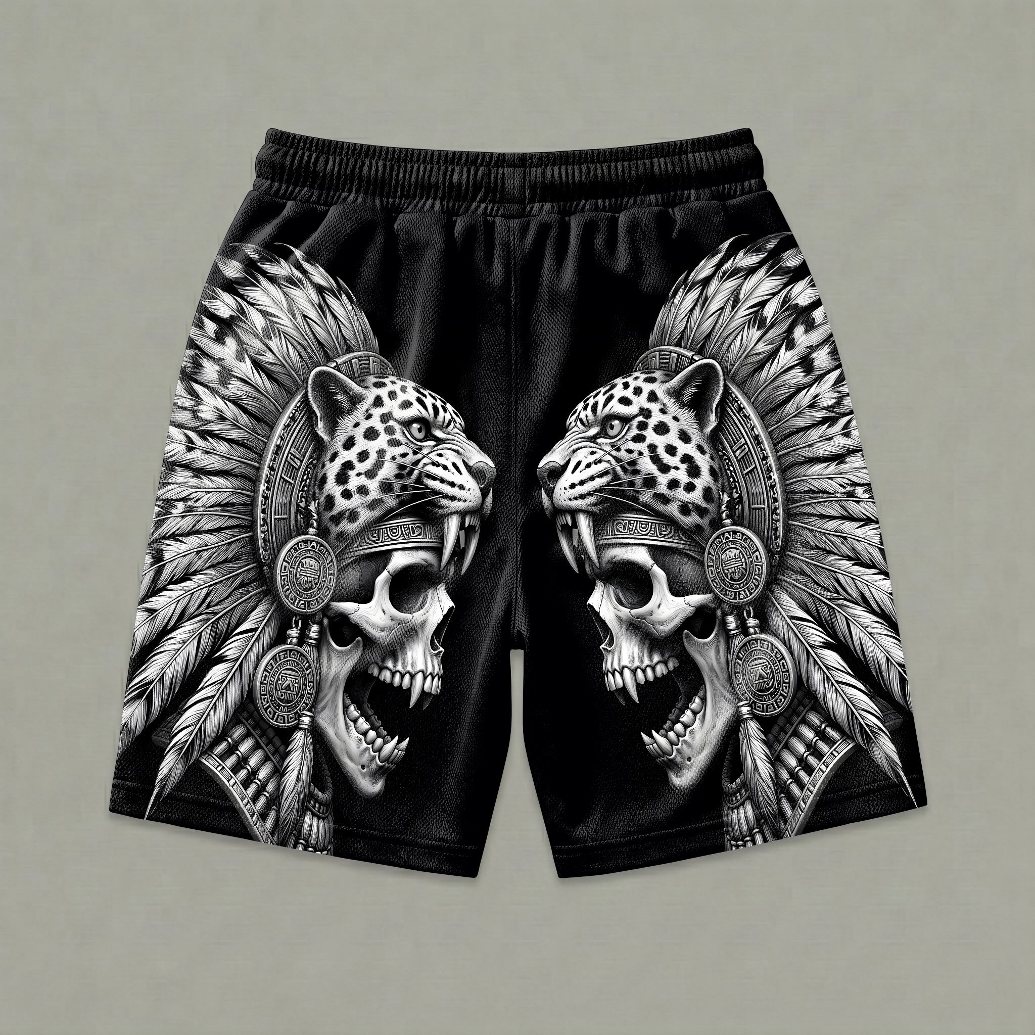 Aztec Jaguar Skull Men's Gym Shorts 11546
