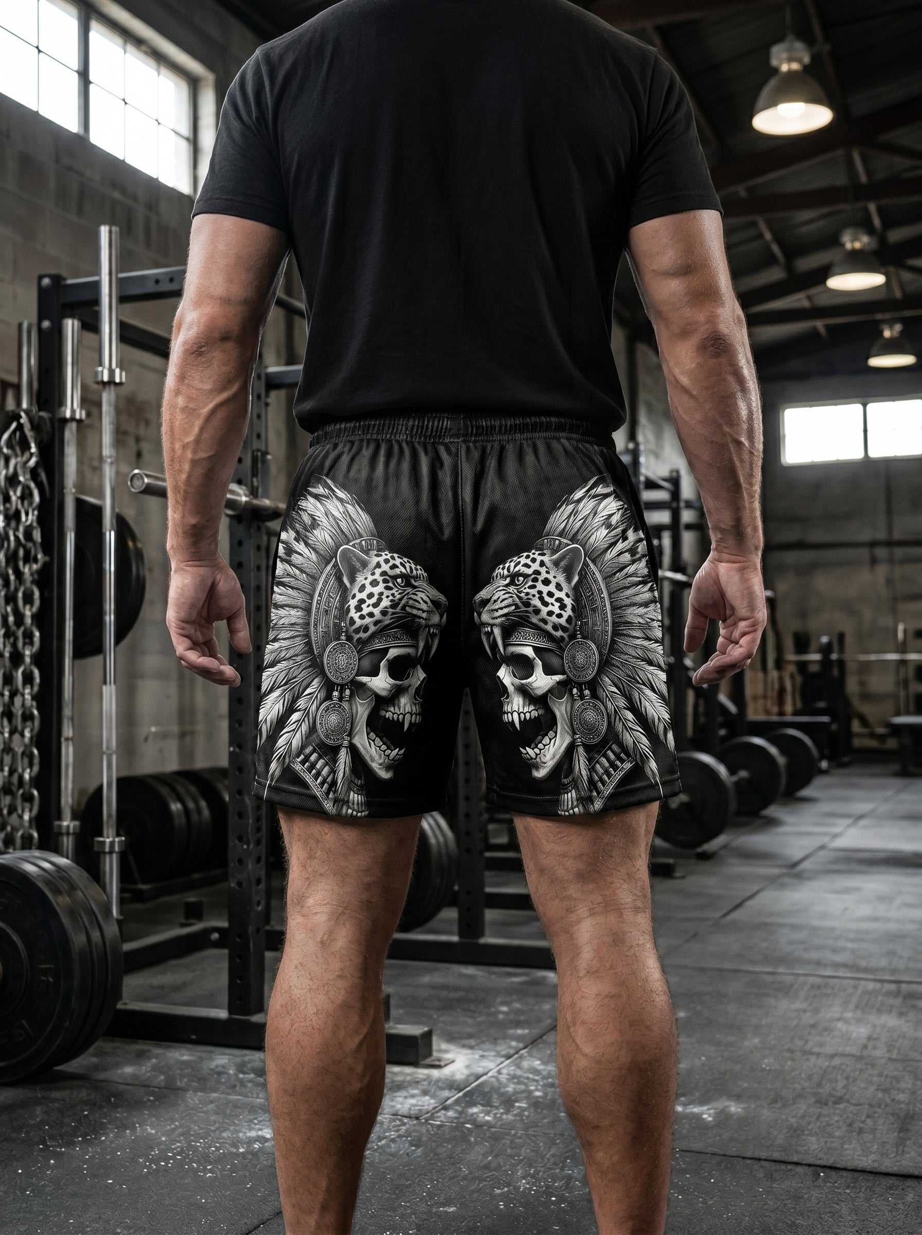 Aztec Jaguar Skull Men's Gym Shorts 11546