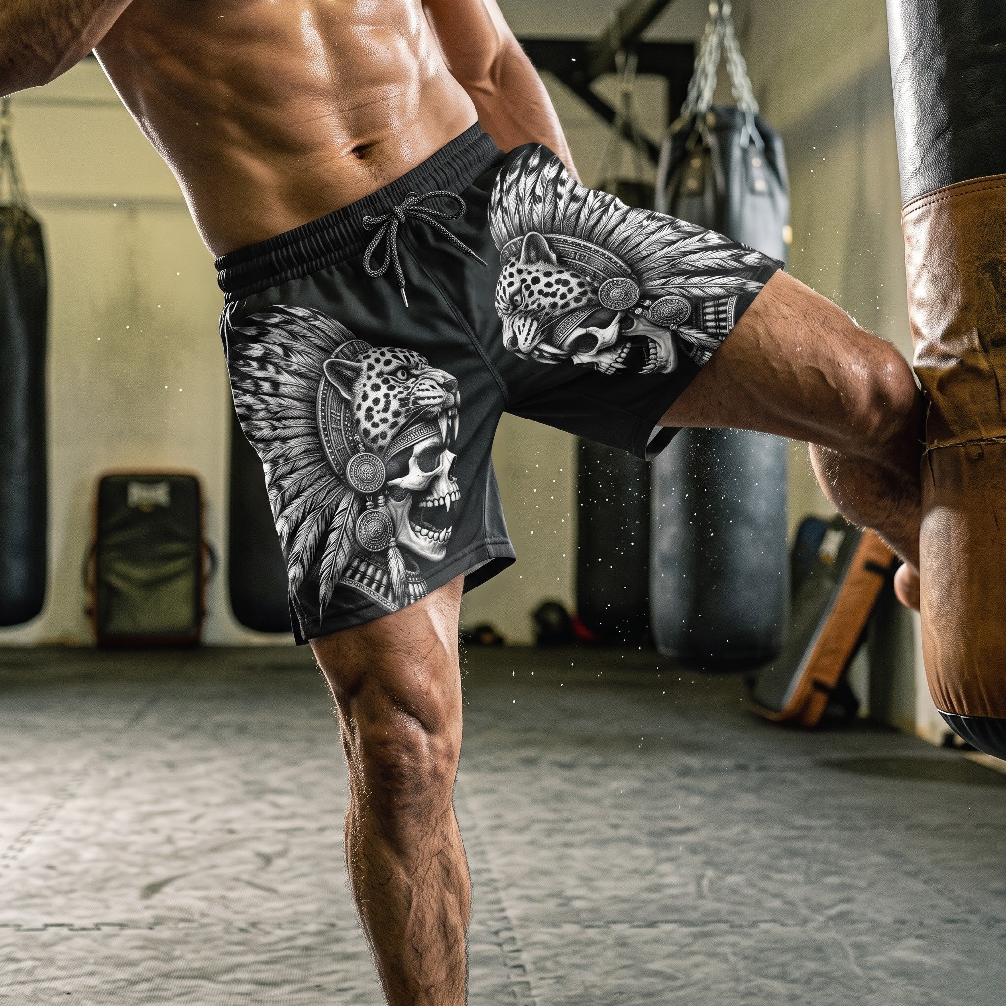 Aztec Jaguar Skull Men's Gym Shorts 11546