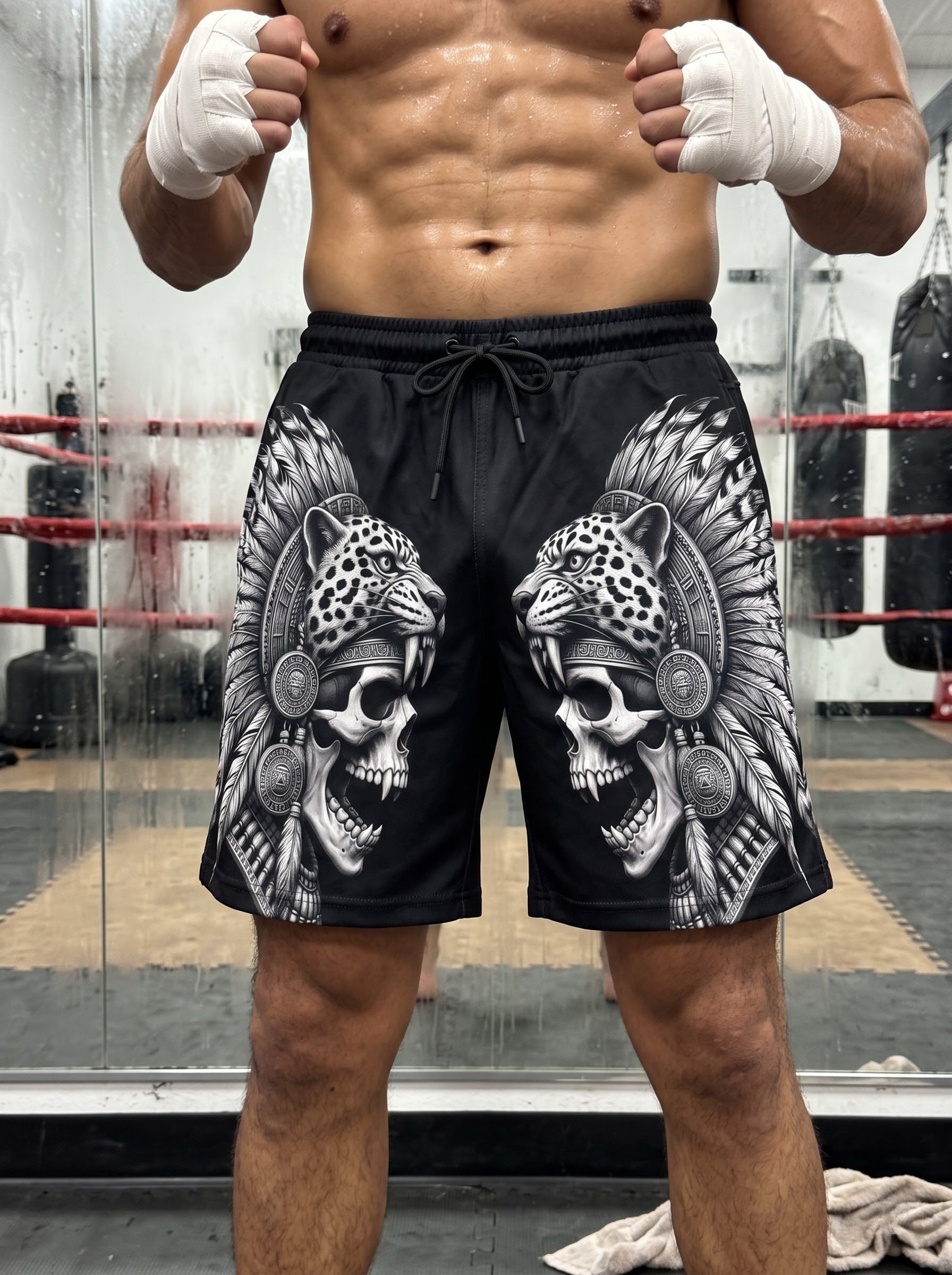 Aztec Jaguar Skull Men's Gym Shorts 11546