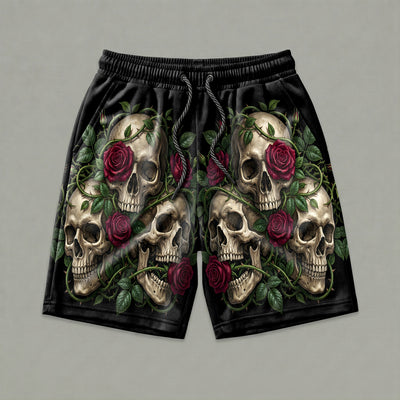 Three Wise Floral Skulls Gym Shorts 11547