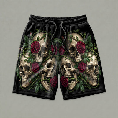 Three Wise Floral Skulls Gym Shorts 11547