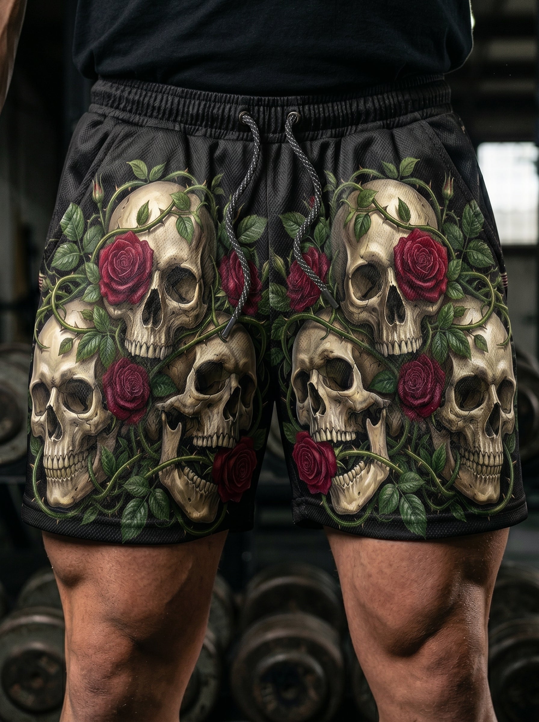 Three Wise Floral Skulls Gym Shorts 11547