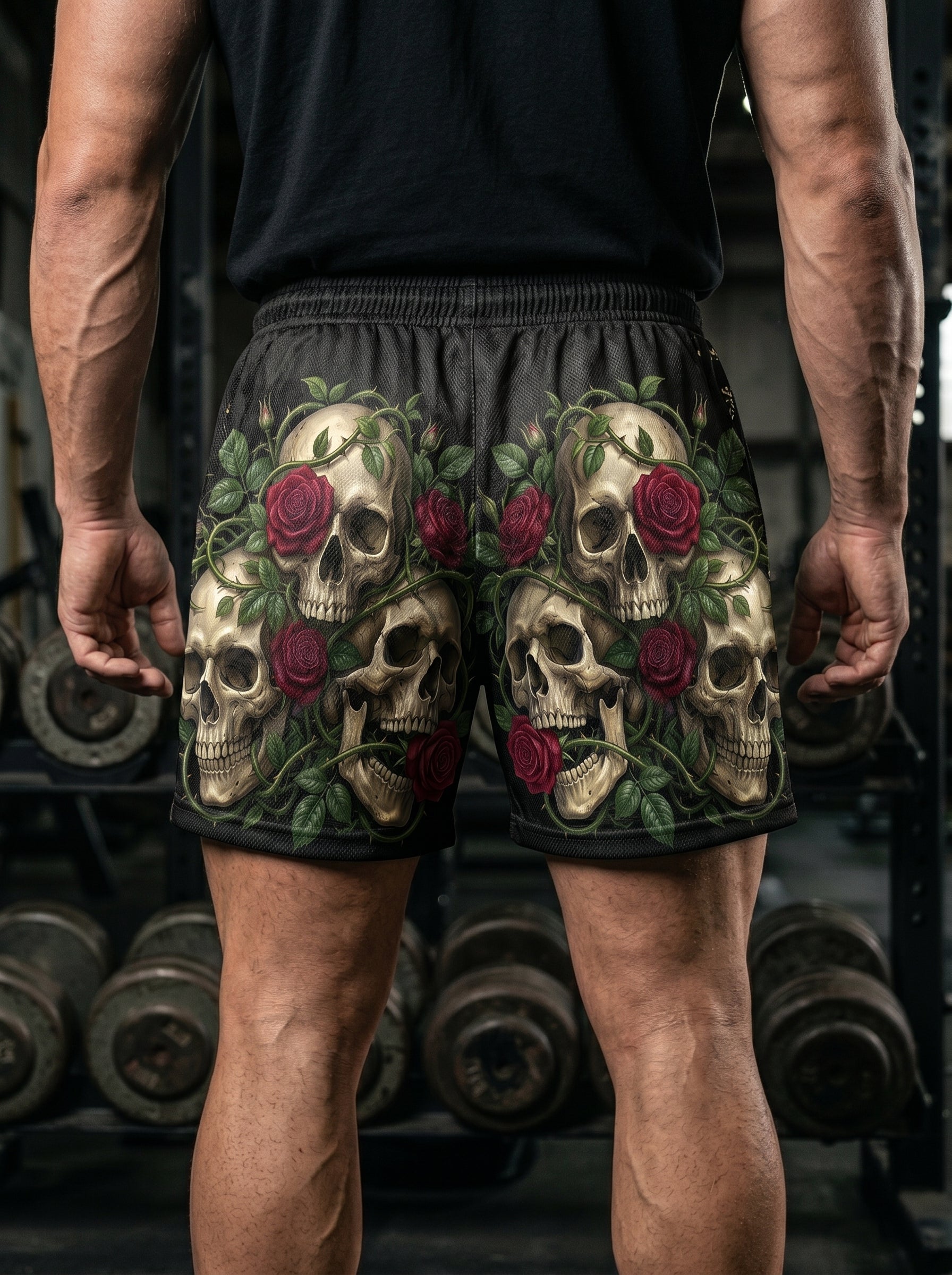 Three Wise Floral Skulls Gym Shorts 11547